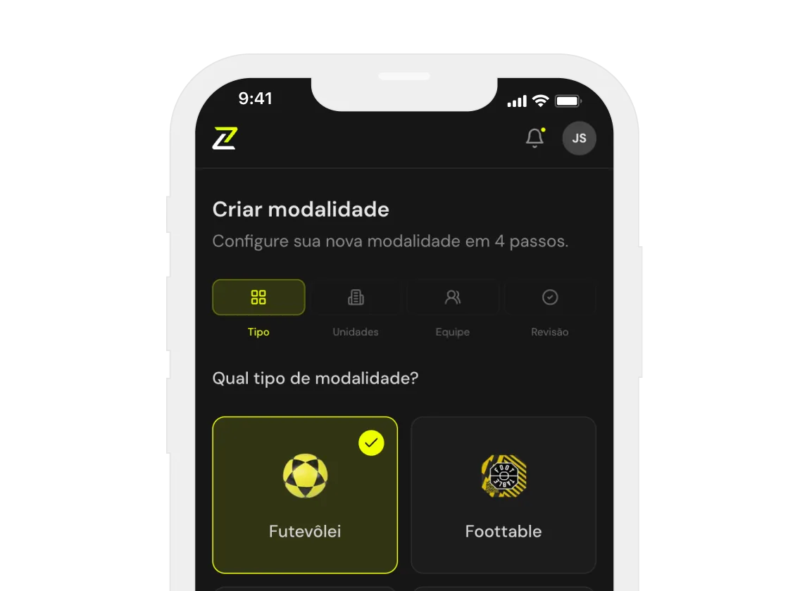 Configuração das modalidades na plataforma My Skillzy