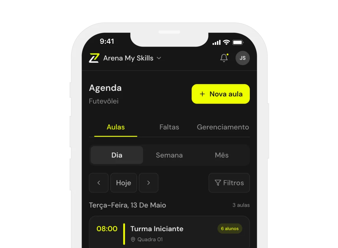 Agenda de aulas na plataforma My Skillzy