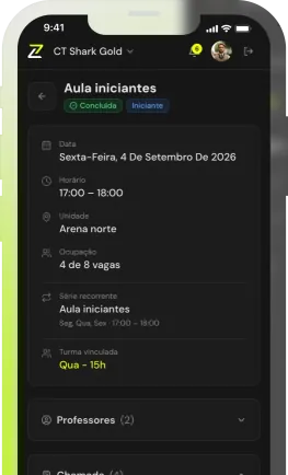 App da My Skillzy mostrando a agenda de aulas no celular