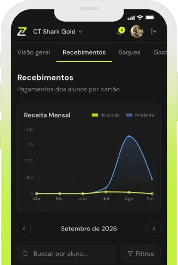 App da My Skillzy com o painel financeiro e recebimentos automáticos