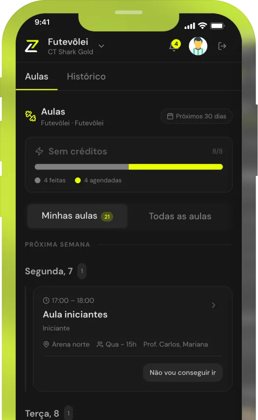 App da My Skillzy mostrando a lista de aulas do aluno